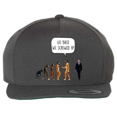 Go Back We Screwed Up Funny Anti Biden Human Evolution Wool Snapback Cap