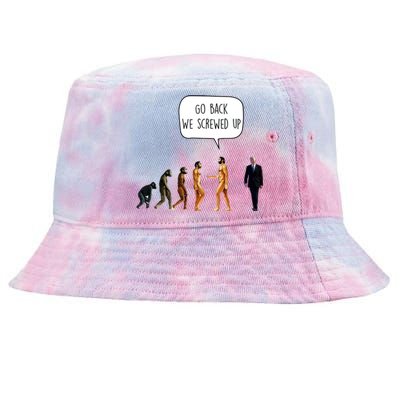 Go Back We Screwed Up Funny Anti Biden Human Evolution Tie-Dyed Bucket Hat