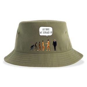 Go Back We Screwed Up Funny Anti Biden Human Evolution Sustainable Bucket Hat