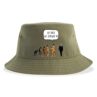 Go Back We Screwed Up Funny Anti Biden Human Evolution Sustainable Bucket Hat