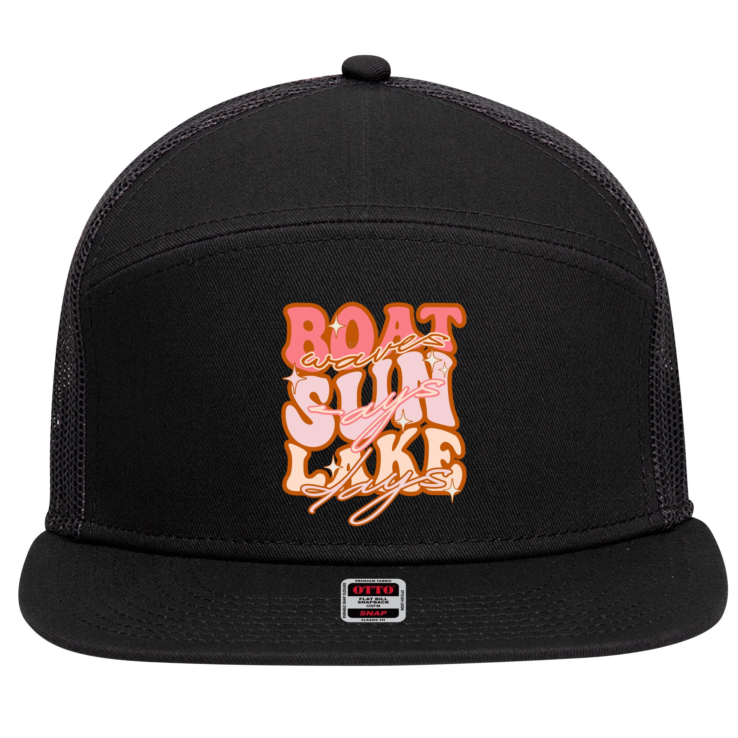 Groovy Boat Waves Sun Rays Lake Days Funny Vacation Fishing Gift 7 Panel Mesh Trucker Snapback Hat