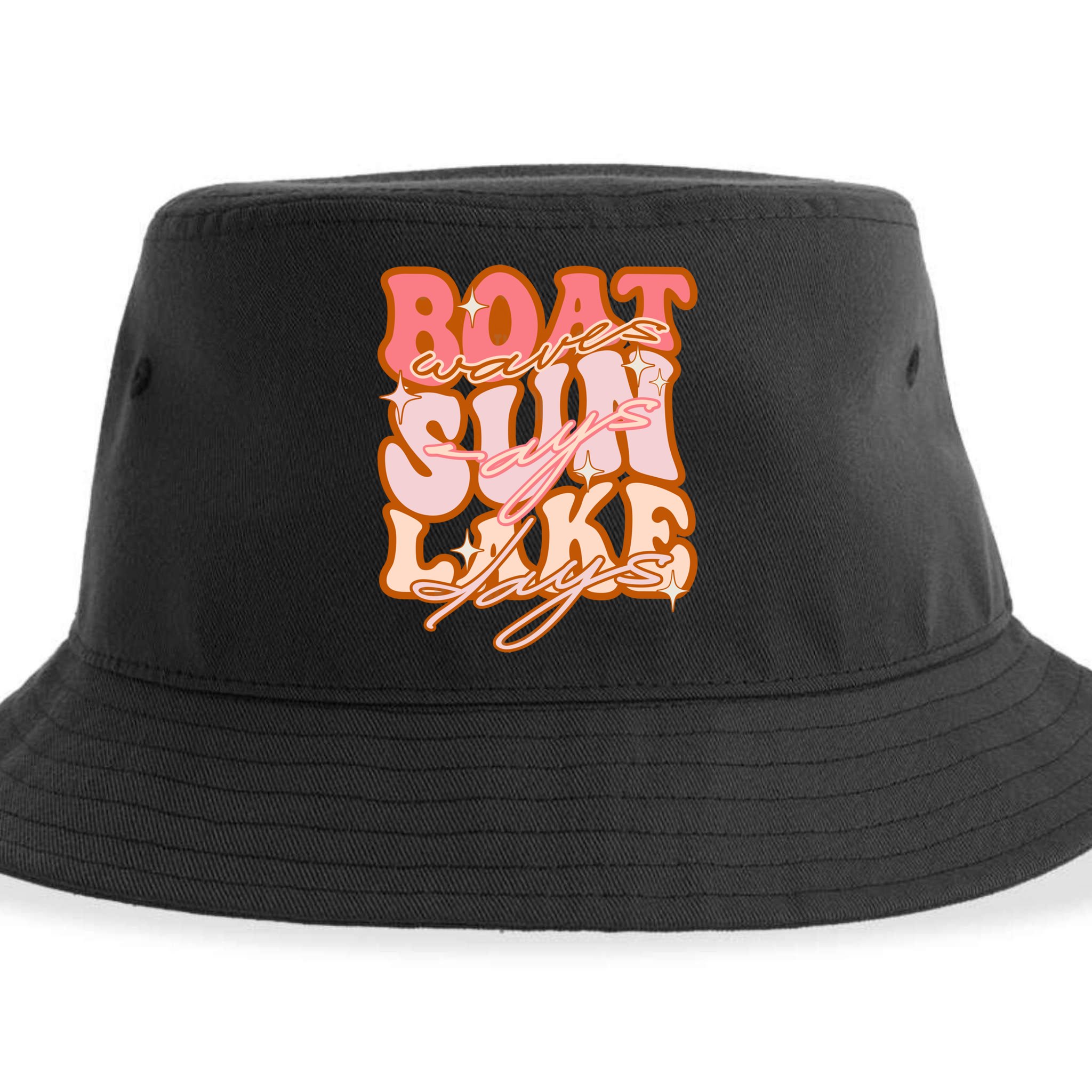 Groovy Boat Waves Sun Rays Lake Days Funny Vacation Fishing Gift Sustainable Bucket Hat