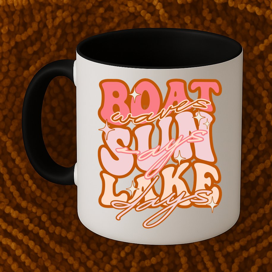 Groovy Boat Waves Sun Rays Lake Days Funny Vacation Fishing Gift Mug