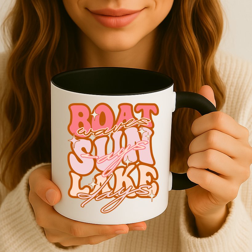 Groovy Boat Waves Sun Rays Lake Days Funny Vacation Fishing Gift Mug
