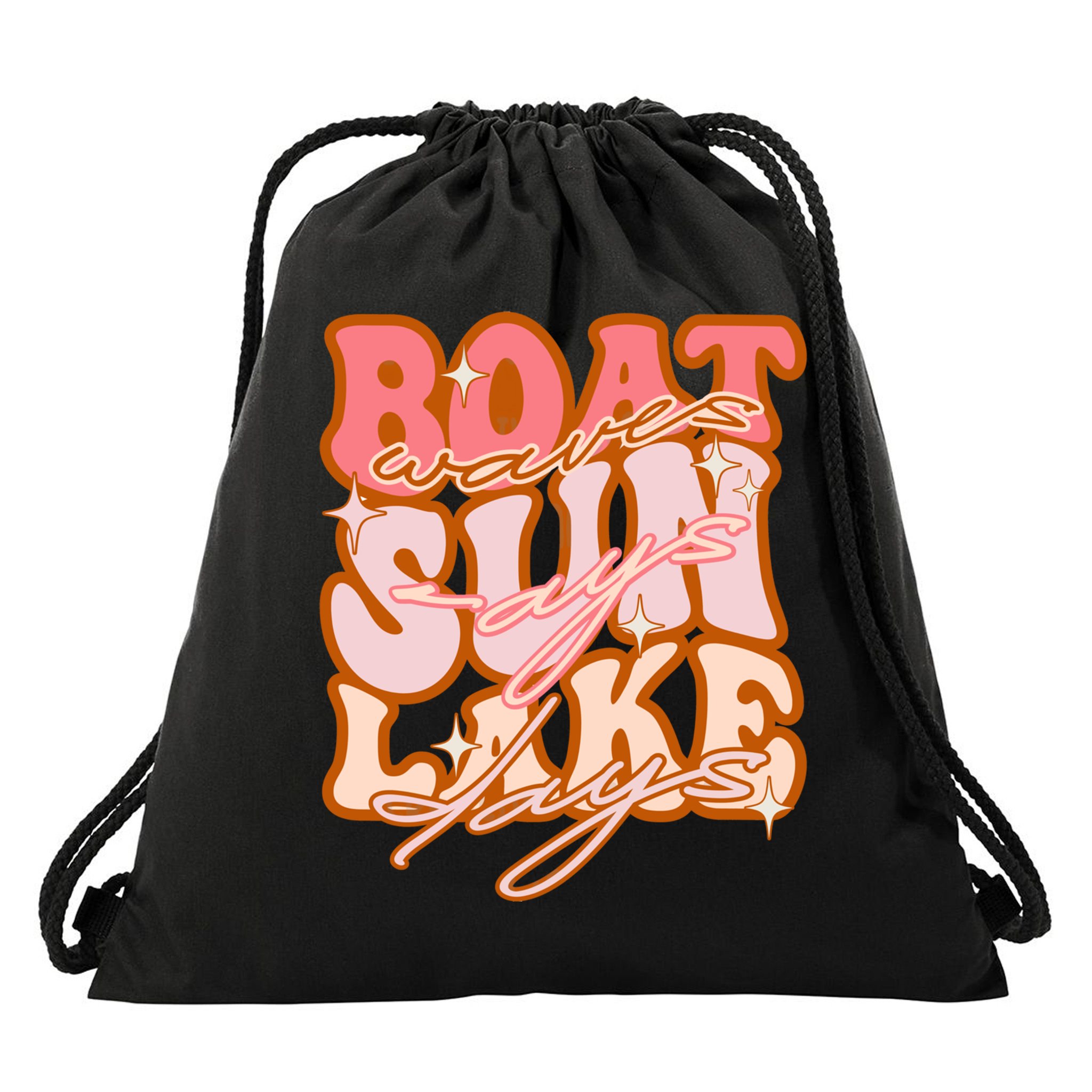 Groovy Boat Waves Sun Rays Lake Days Funny Vacation Fishing Gift Drawstring Bag