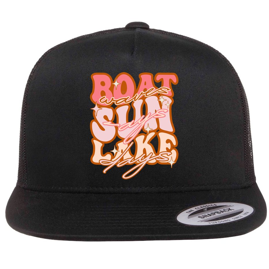 Groovy Boat Waves Sun Rays Lake Days Funny Vacation Fishing Gift Flat Bill Trucker Hat
