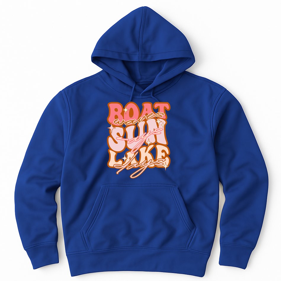 Groovy Boat Waves Sun Rays Lake Days Funny Vacation Fishing Gift Hoodie