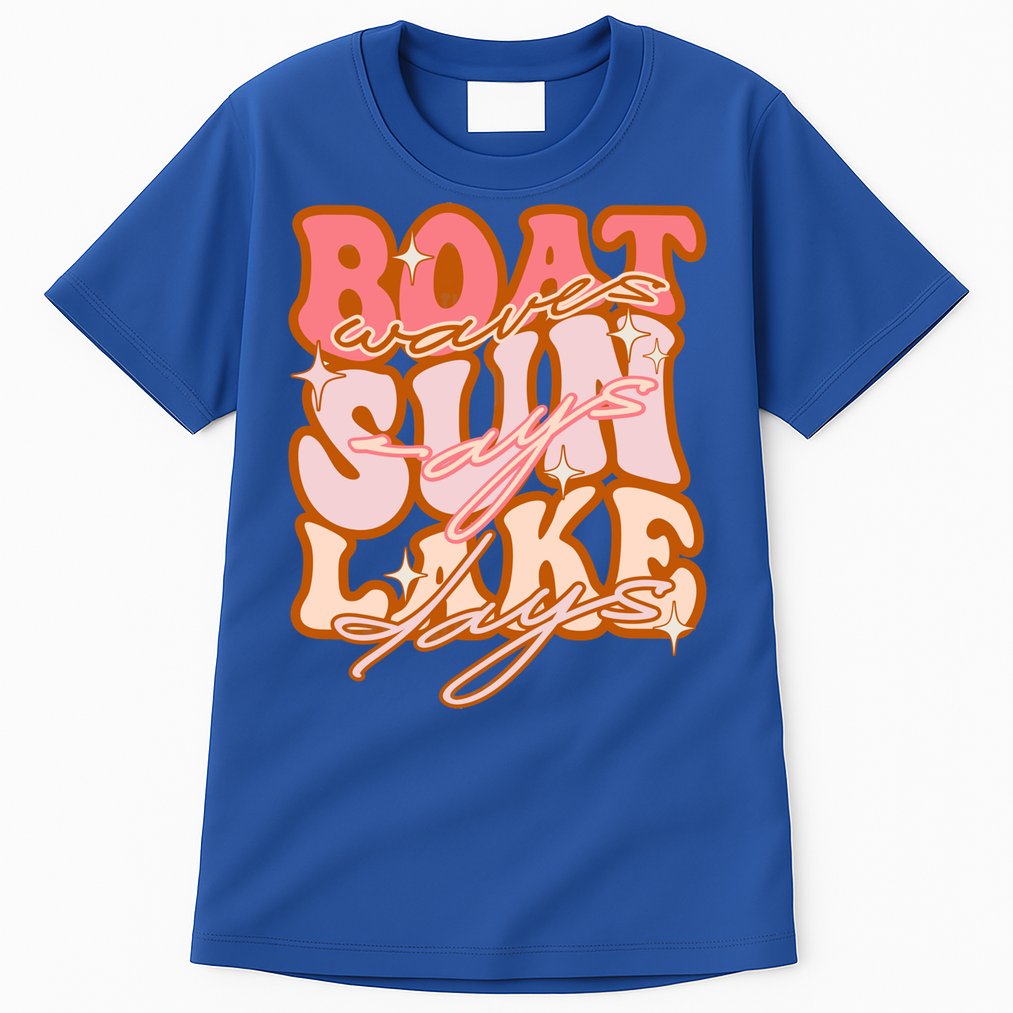 Groovy Boat Waves Sun Rays Lake Days Funny Vacation Fishing Gift Tall T-Shirt