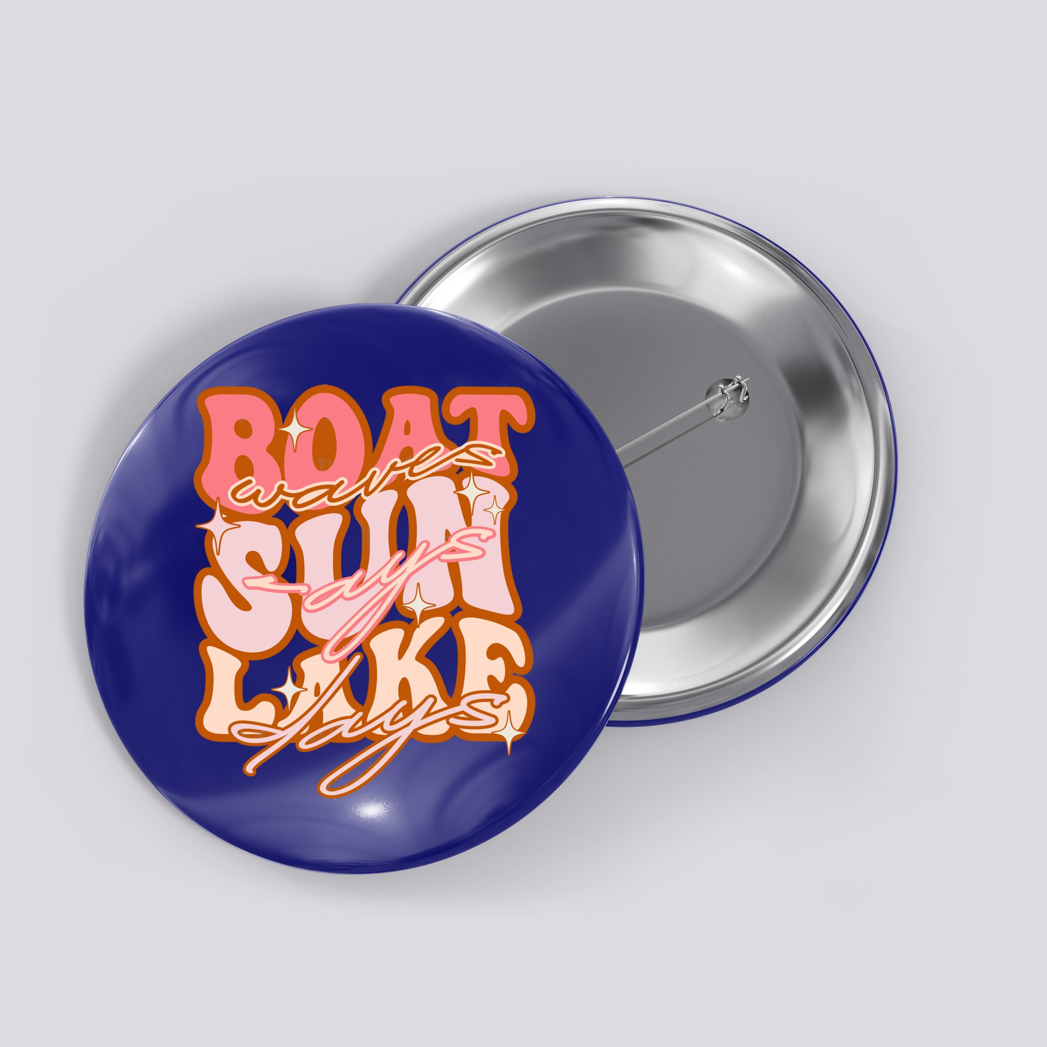 Groovy Boat Waves Sun Rays Lake Days Funny Vacation Fishing Gift Button