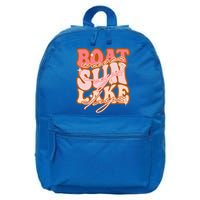 Groovy Boat Waves Sun Rays Lake Days Funny Vacation Fishing Gift 16 in Basic Backpack