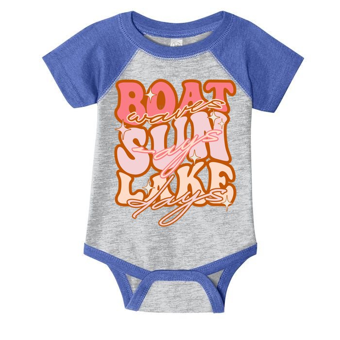 Groovy Boat Waves Sun Rays Lake Days Funny Vacation Fishing Gift Infant Baby Jersey Bodysuit