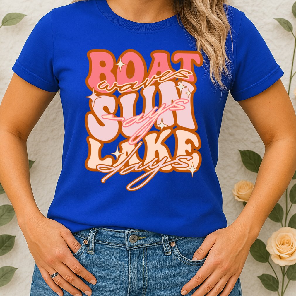 Groovy Boat Waves Sun Rays Lake Days Funny Vacation Fishing Gift Womens T-Shirt