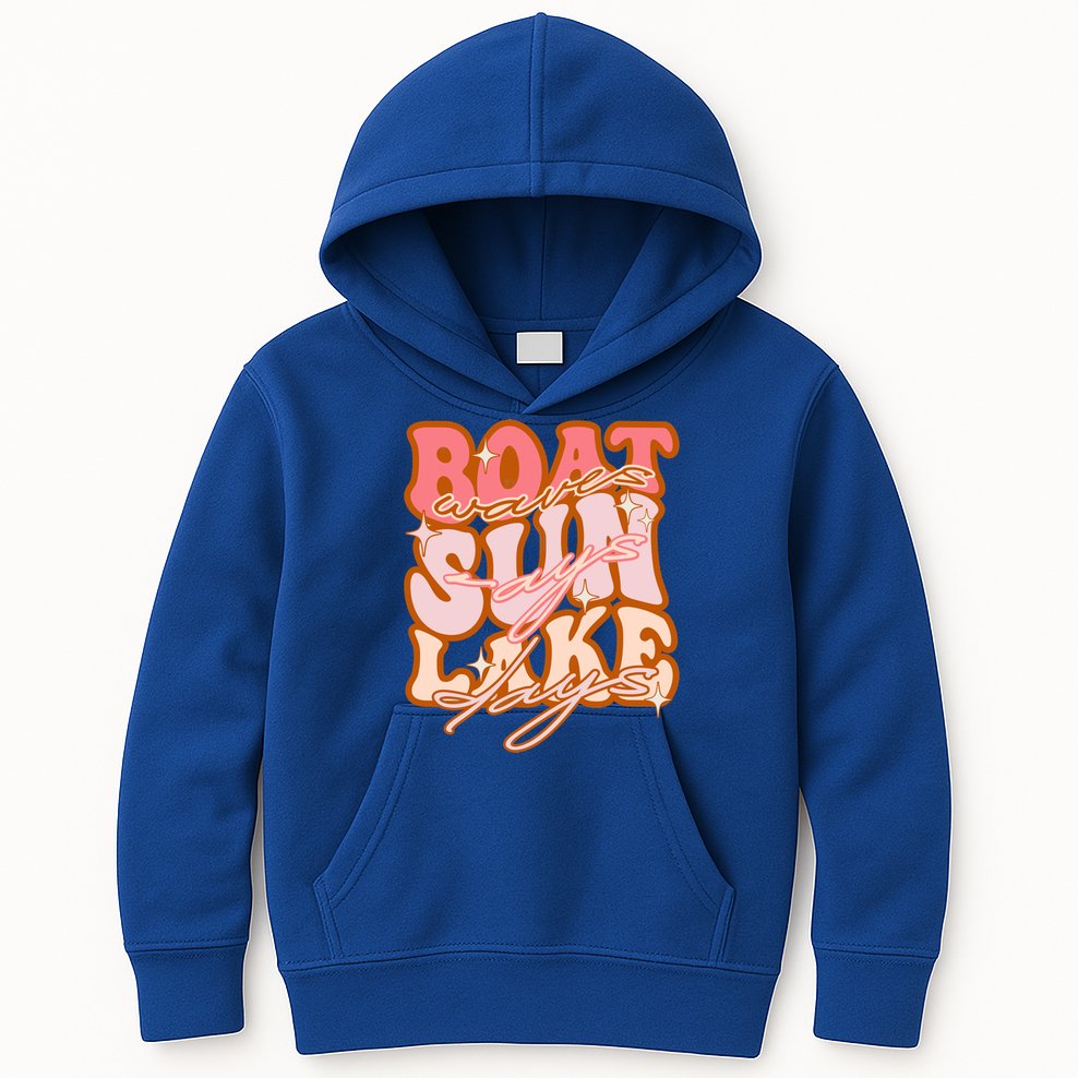 Groovy Boat Waves Sun Rays Lake Days Funny Vacation Fishing Gift Kids Hoodie