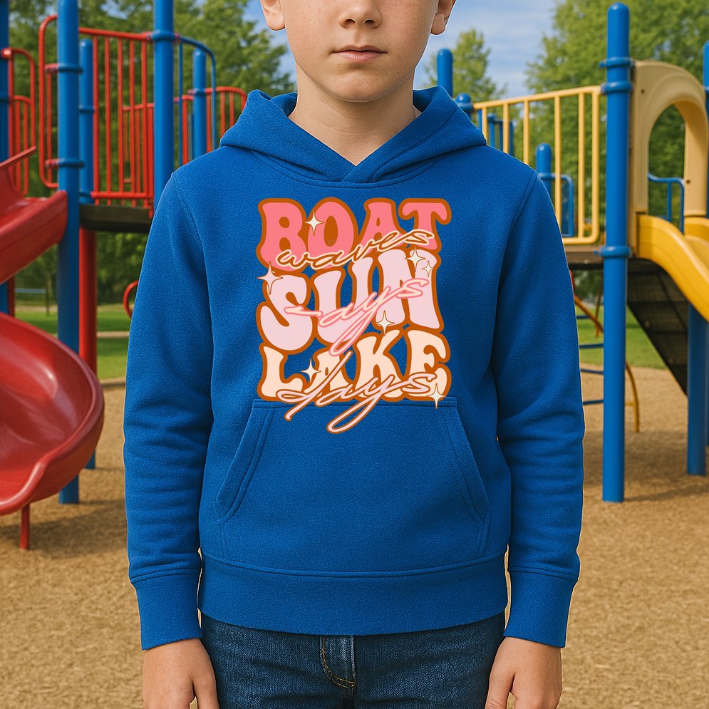 Groovy Boat Waves Sun Rays Lake Days Funny Vacation Fishing Gift Kids Hoodie