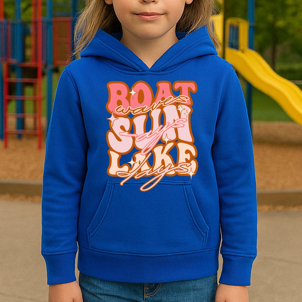 Groovy Boat Waves Sun Rays Lake Days Funny Vacation Fishing Gift Kids Hoodie