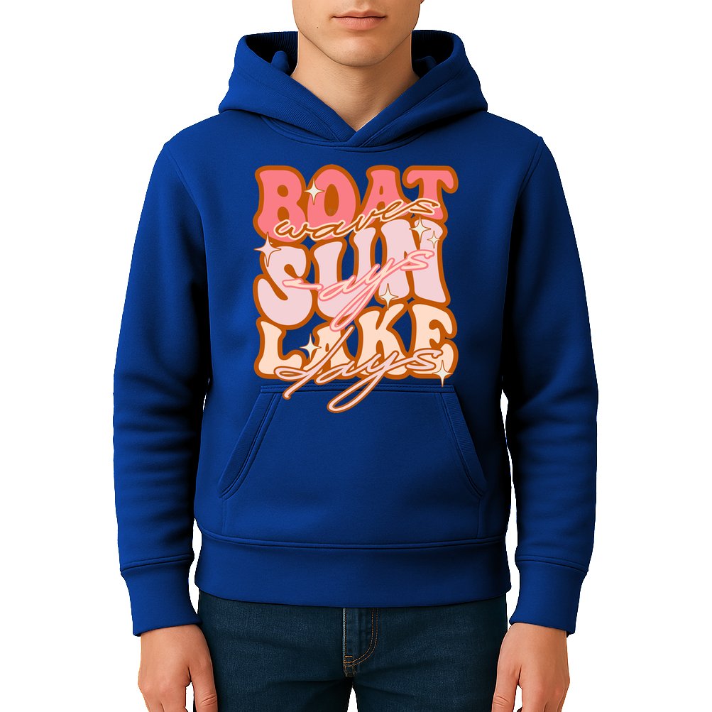 Groovy Boat Waves Sun Rays Lake Days Funny Vacation Fishing Gift Kids Hoodie