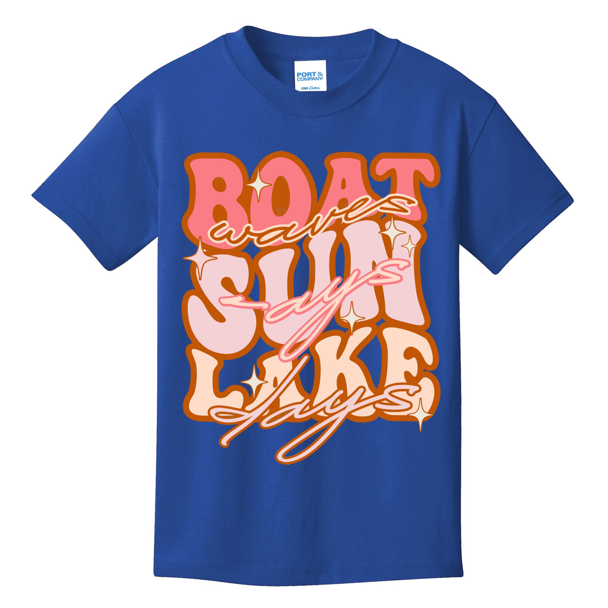 Groovy Boat Waves Sun Rays Lake Days Funny Vacation Fishing Gift Kids T-Shirt