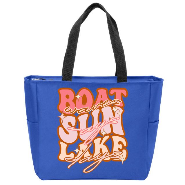 Groovy Boat Waves Sun Rays Lake Days Funny Vacation Fishing Gift Zip Tote Bag