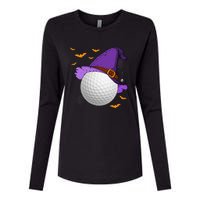 Golf Ball Witch Hat Pumpkin Spooky Halloween Costume Womens Cotton Relaxed Long Sleeve T-Shirt