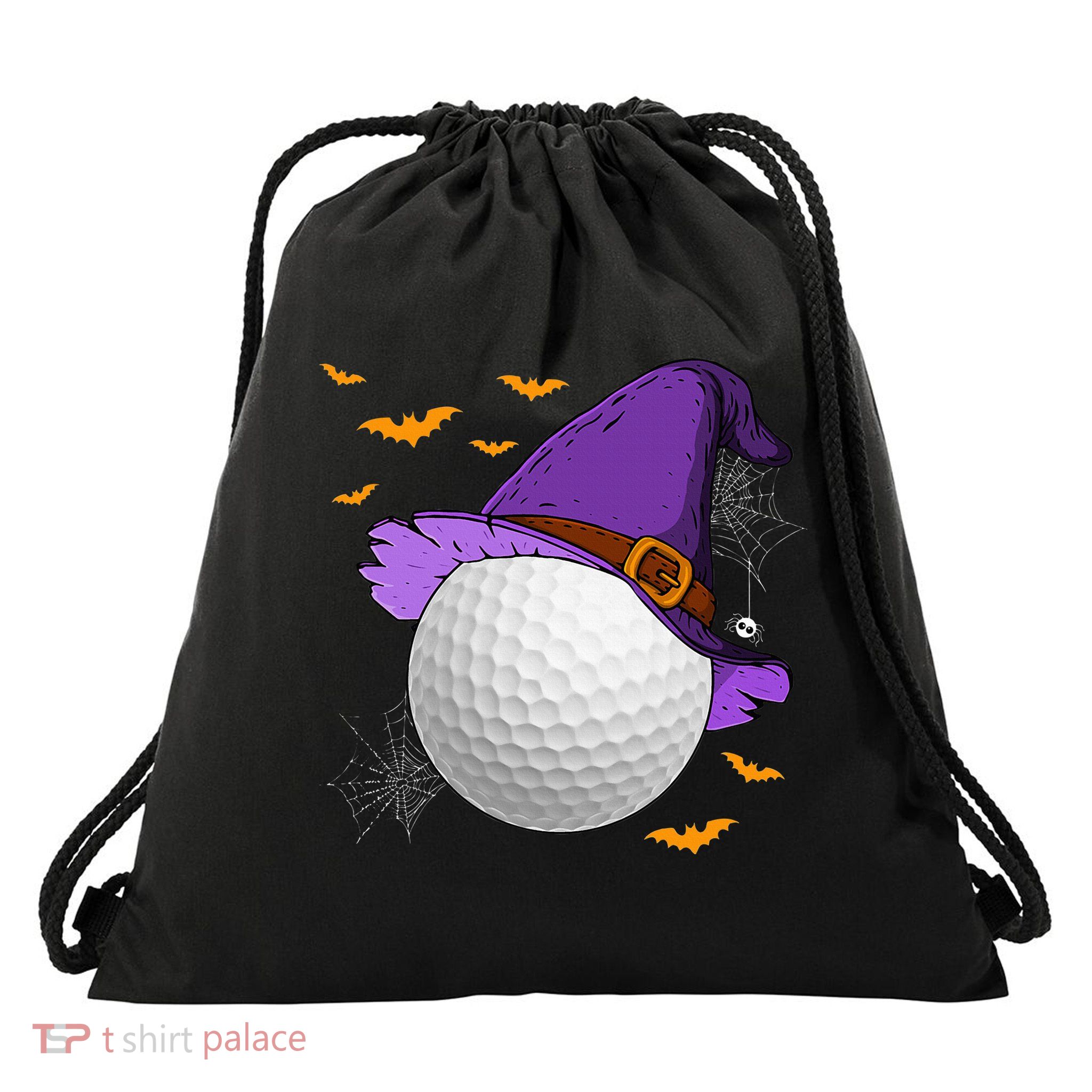 Golf Ball Witch Hat Pumpkin Spooky Halloween Costume Drawstring Bag