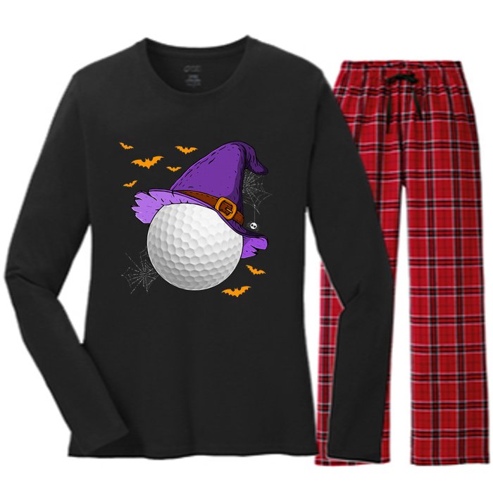 Golf Ball Witch Hat Pumpkin Spooky Halloween Costume Women's Long Sleeve Flannel Pajama Set 