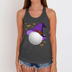 Golf Ball Witch Hat Pumpkin Spooky Halloween Costume Women's Knotted Racerback Tank