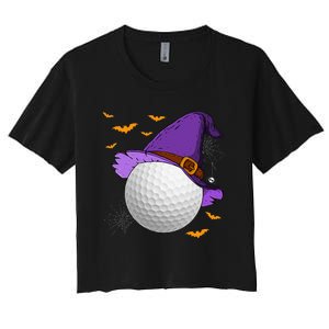 Golf Ball Witch Hat Pumpkin Spooky Halloween Costume Women's Crop Top Tee