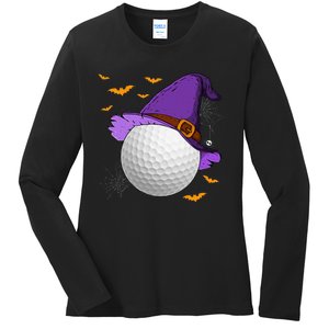 Golf Ball Witch Hat Pumpkin Spooky Halloween Costume Ladies Long Sleeve Shirt