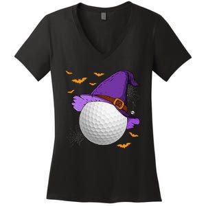 Golf Ball Witch Hat Pumpkin Spooky Halloween Costume Women's V-Neck T-Shirt