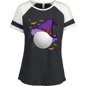 Golf Ball Witch Hat Pumpkin Spooky Halloween Costume Enza Ladies Jersey Colorblock Tee