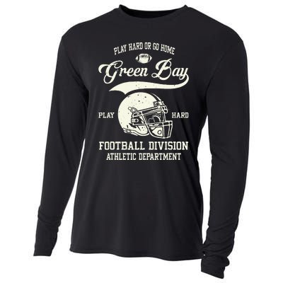 Green Bay Wisconsin Play Hard Or Go Home Vintage Football Cooling Performance Long Sleeve Crew