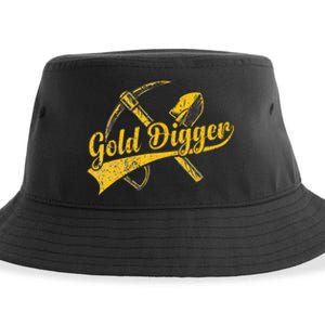 Golden Batch with Crossing Pick and Shovel for Gold Digger Sustainable Bucket Hat