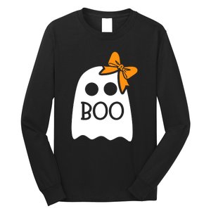 Ghost Boo With Bow For Halloween Costume Gift Long Sleeve Shirt