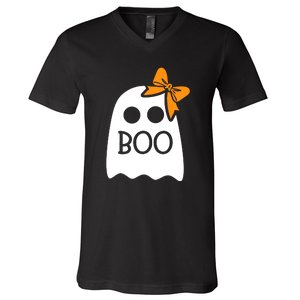 Ghost Boo With Bow For Halloween Costume Gift V-Neck T-Shirt