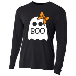 Ghost Boo With Bow For Halloween Costume Gift Cooling Performance Long Sleeve Crew