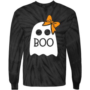 Ghost Boo With Bow For Halloween Costume Gift Tie-Dye Long Sleeve Shirt