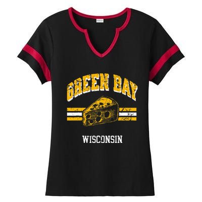 Green Bay Wisconsin Cheesehead Retro Pride Vintage Cheese Ladies Halftime Notch Neck Tee