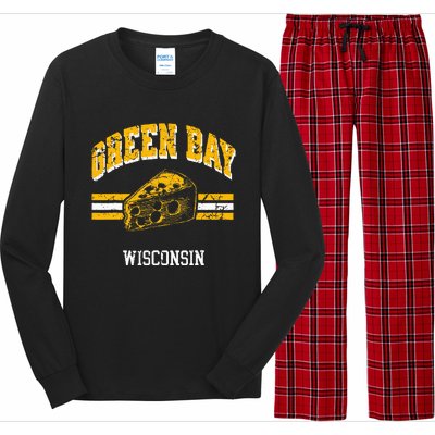 Green Bay Wisconsin Cheesehead Retro Pride Vintage Cheese Long Sleeve Pajama Set