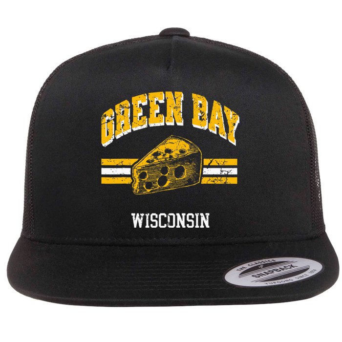 Green Bay Wisconsin Cheesehead Retro Pride Vintage Cheese Flat Bill Trucker Hat