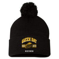 Green Bay Wisconsin Cheesehead Retro Pride Vintage Cheese Pom Pom 12in Knit Beanie