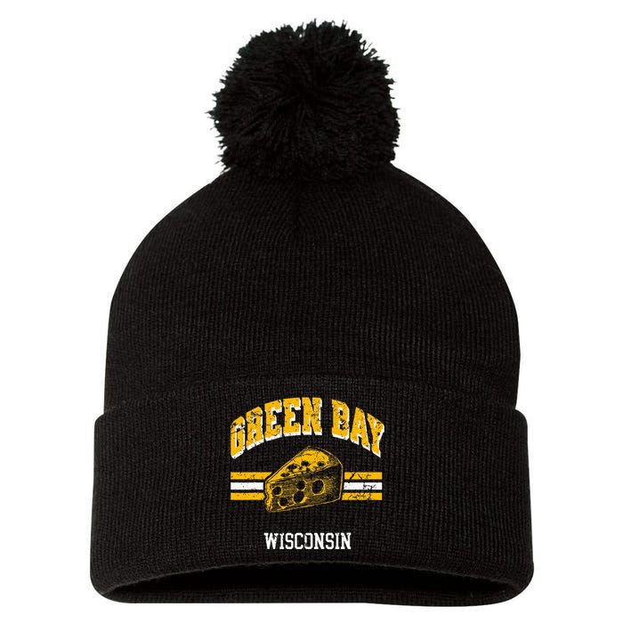 Green Bay Wisconsin Cheesehead Retro Pride Vintage Cheese Pom Pom 12in Knit Beanie