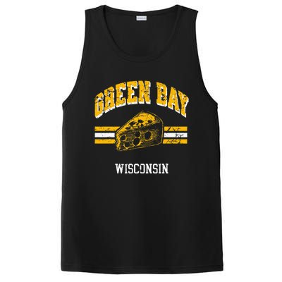 Green Bay Wisconsin Cheesehead Retro Pride Vintage Cheese PosiCharge Competitor Tank