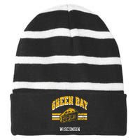 Green Bay Wisconsin Cheesehead Retro Pride Vintage Cheese Striped Beanie with Solid Band