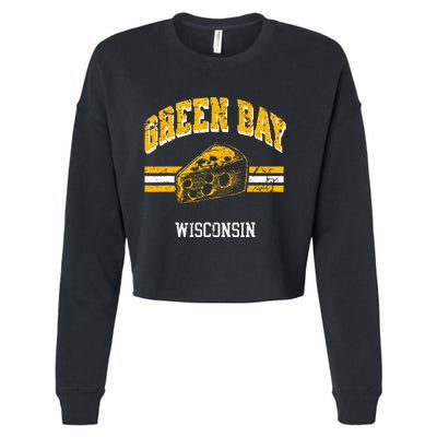 Green Bay Wisconsin Cheesehead Retro Pride Vintage Cheese Cropped Pullover Crew