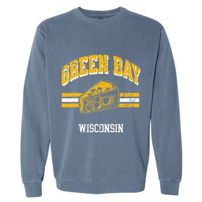Green Bay Wisconsin Cheesehead Retro Pride Vintage Cheese Garment-Dyed Sweatshirt