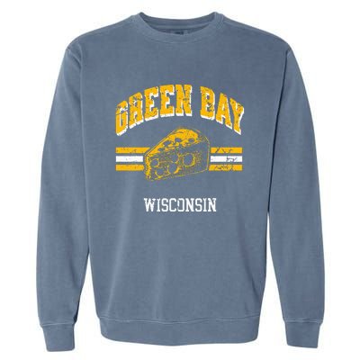 Green Bay Wisconsin Cheesehead Retro Pride Vintage Cheese Garment-Dyed Sweatshirt