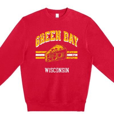 Green Bay Wisconsin Cheesehead Retro Pride Vintage Cheese Premium Crewneck Sweatshirt