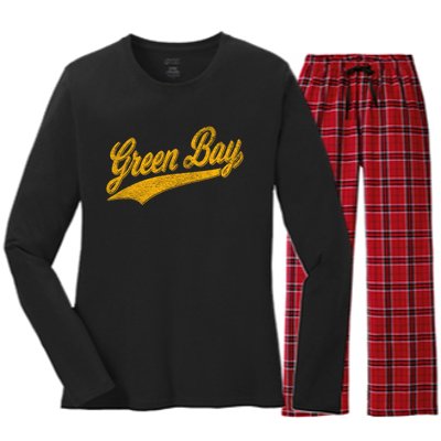 Green Bay Wisconsin Vintage Sports Women's Long Sleeve Flannel Pajama Set 