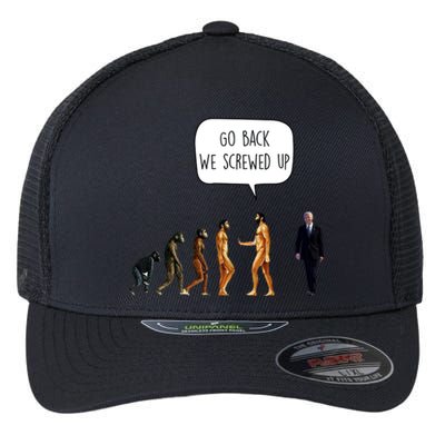 Go Back We Screwed Up Funny Anti Biden Human Evolution Flexfit Unipanel Trucker Cap