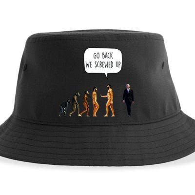 Go Back We Screwed Up Funny Anti Biden Human Evolution Sustainable Bucket Hat